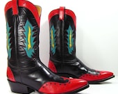 vintage Rocketbuster cowboy boots mens 10 D red black turquoise yellow