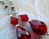 Faceted Ruby Red and Silver Dangle Earring Set
