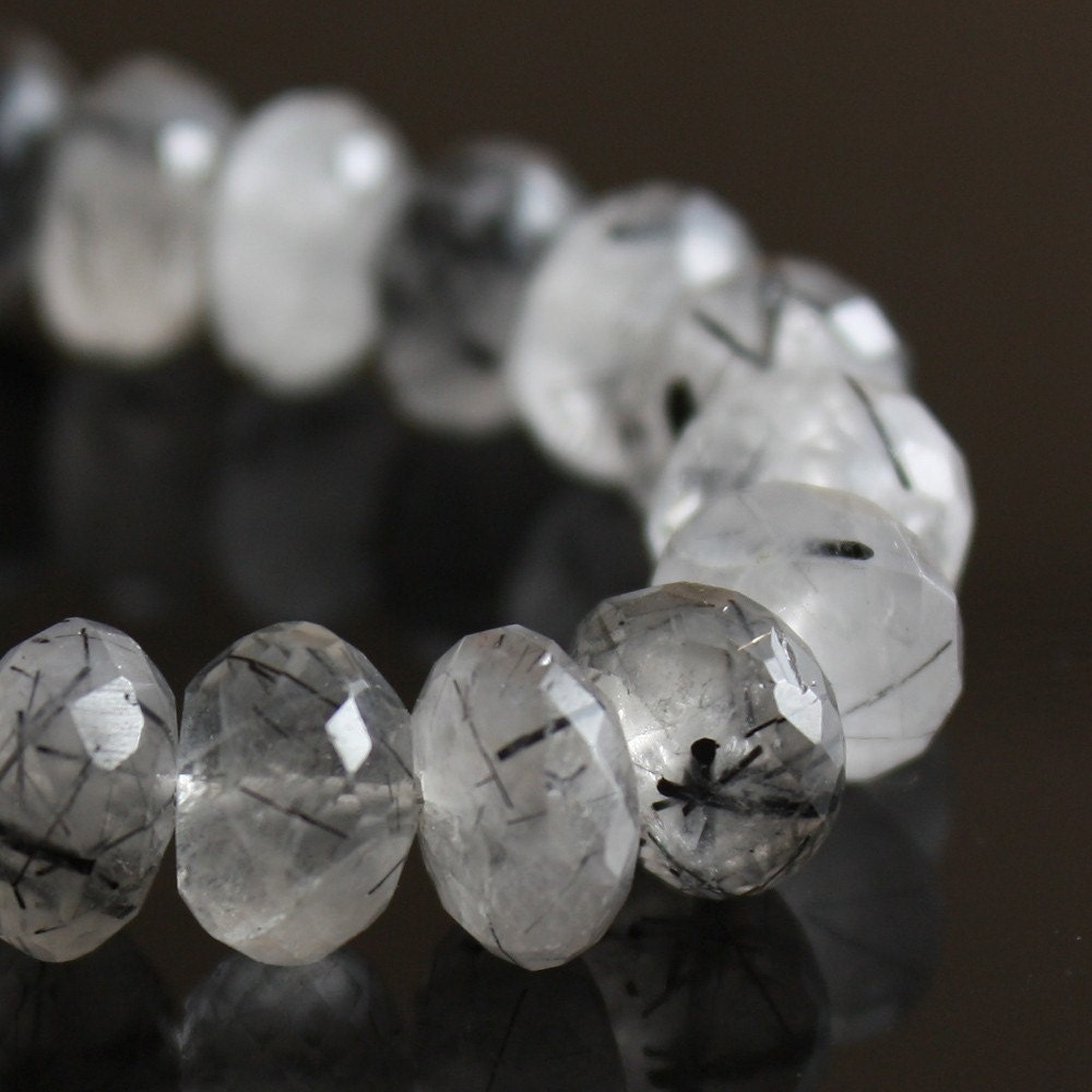 Tourmalinated Quartz 8mm faceted rondelles 4 inch strand
