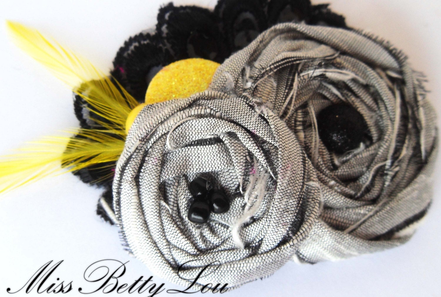 Romantic Gray, Yellow and Black Lace Hair Clip