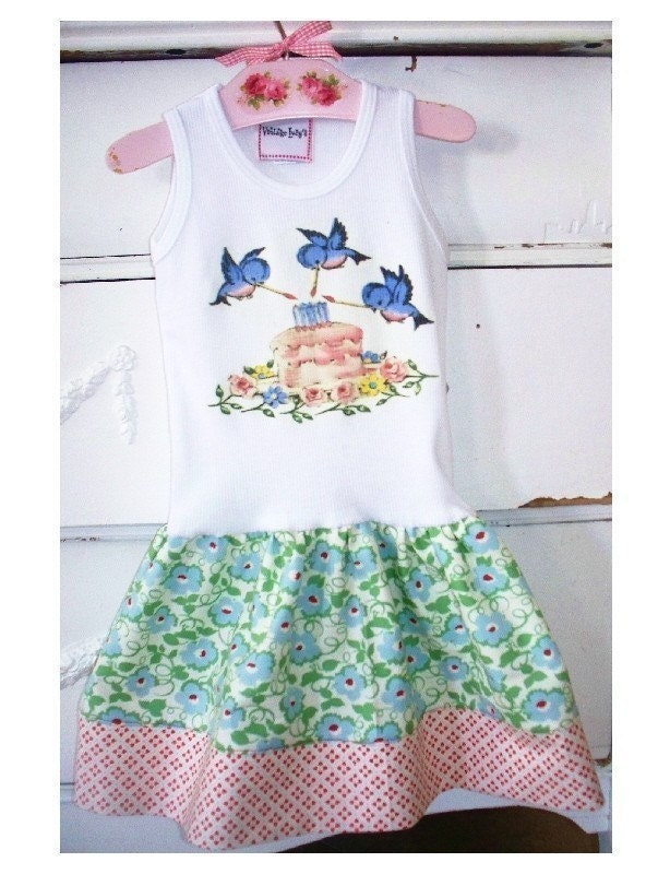 SWEET SONG BIRD DRESS - size 3 MOS UP TO 12  YOUTH - U CHOOSE THE SIZE