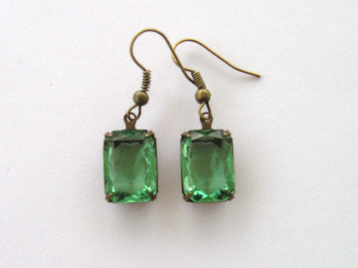 SALE Glam Vintage Jewel Earrings, Pale Green -Ready to Ship
