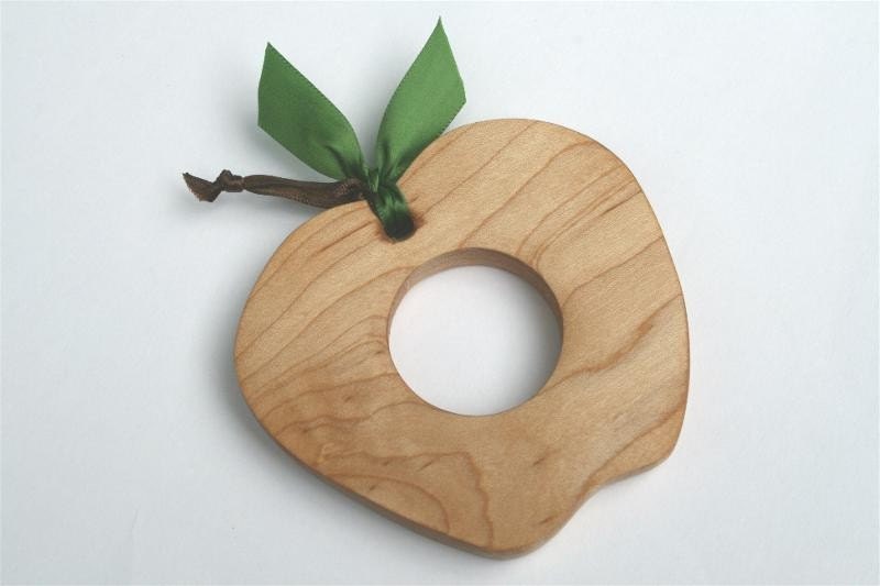 Apple-----NATURAL Wooden Teething Toy----Cherry or Maple