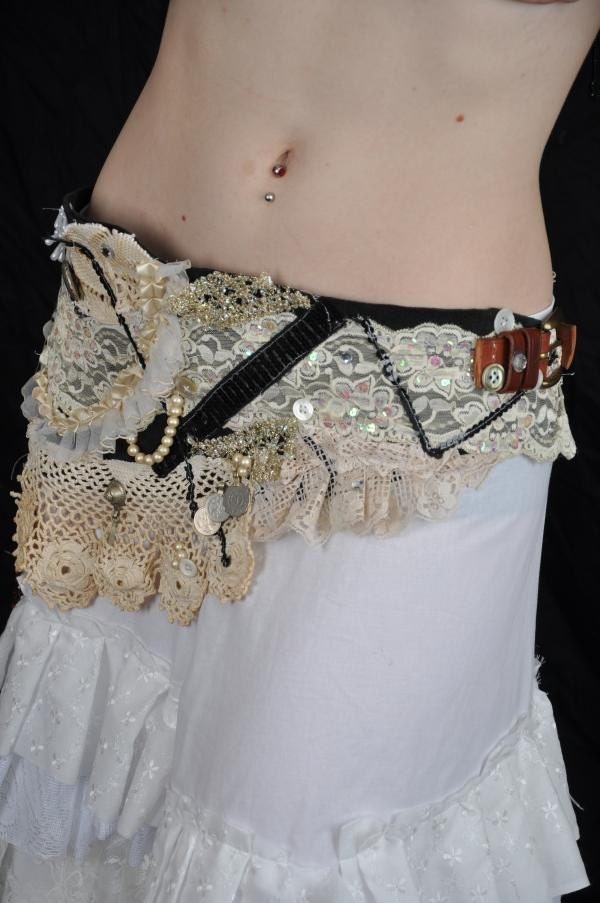 Tattered zombie lace belt or waist cincher tribal goth or steampunk