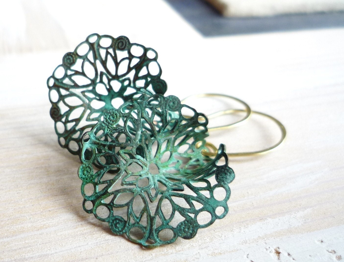 Verdigris lacy lily earrings - zsb creations