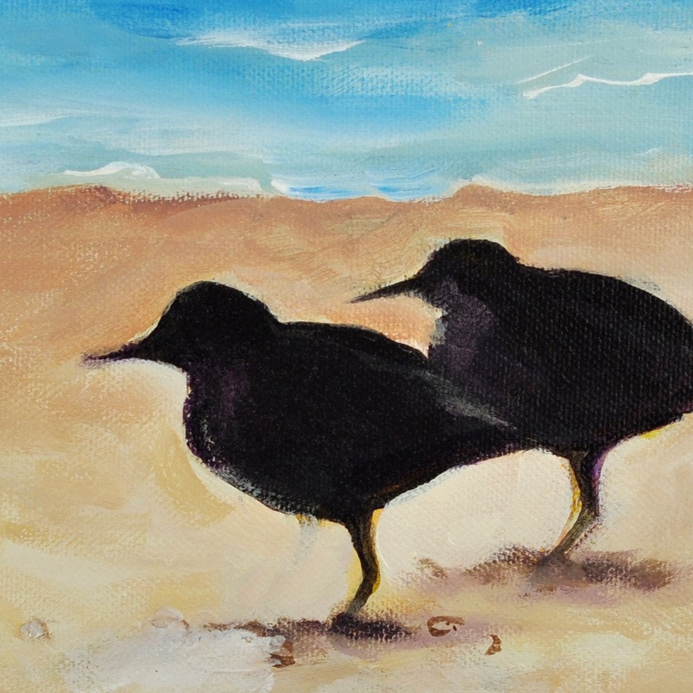Afternoon Nap - Original Painting - Bird Couple on Beach - FREE SHIPPING