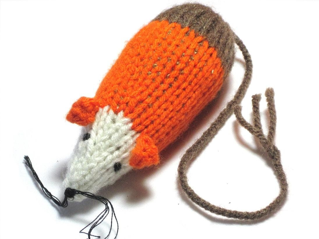 Knit Catnip Mouse as a Brown Candy Corn