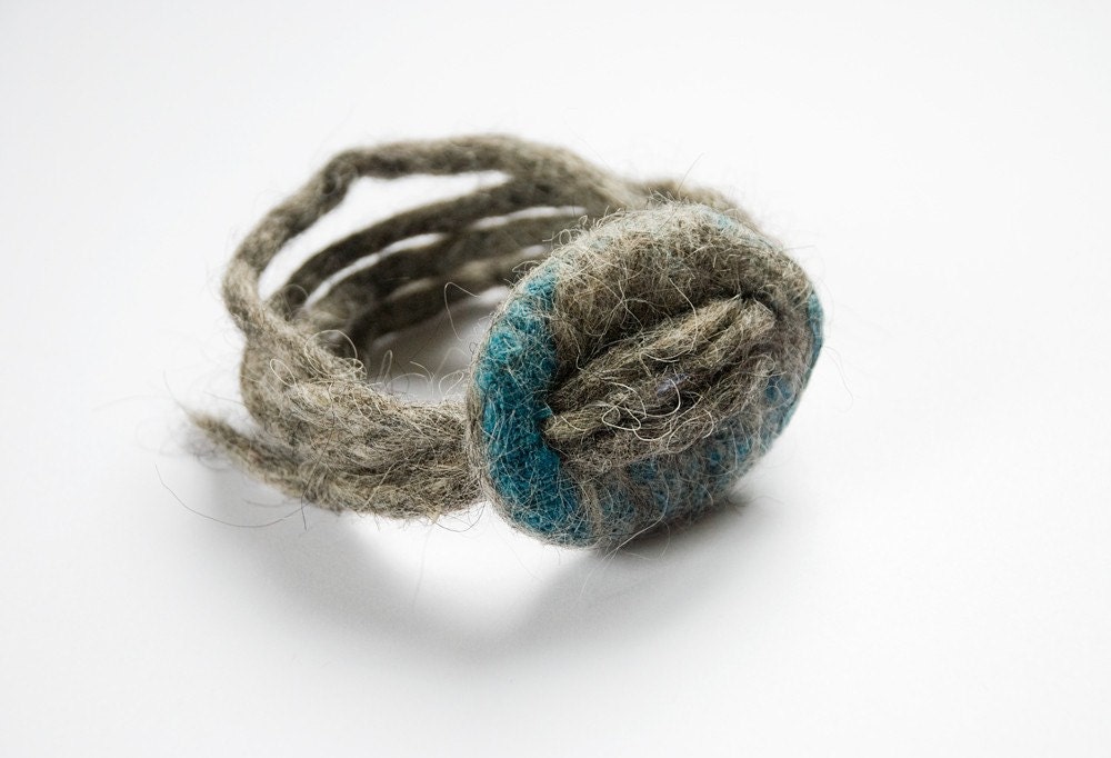 Ecological felted bracelet from Lithuanian  local coarsewooled sheep wool and linen
