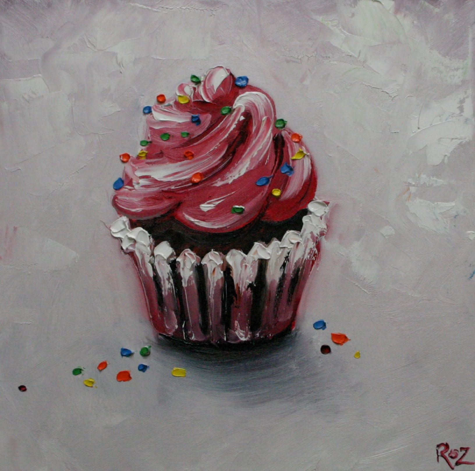 Cupcake 90 12x12 inch original oil painting by Roz