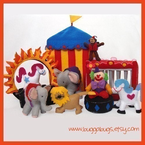 NEW - CIRCUS - PDF Doll Pattern (Tent, Clown, Elephants, Monkey, Show Horses, Lion, Cage, Ring of Fire, Stages)