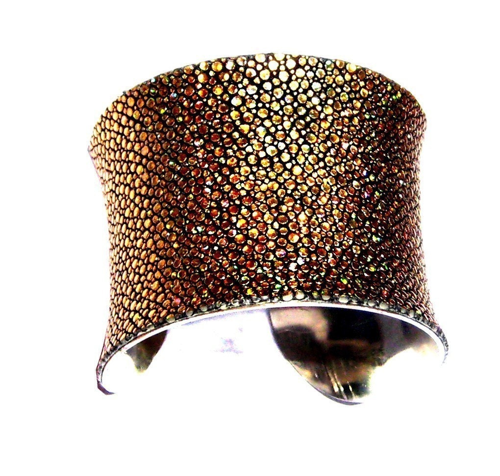 Metallic Gold Genuine Stingray Leather Cuff Bracelet