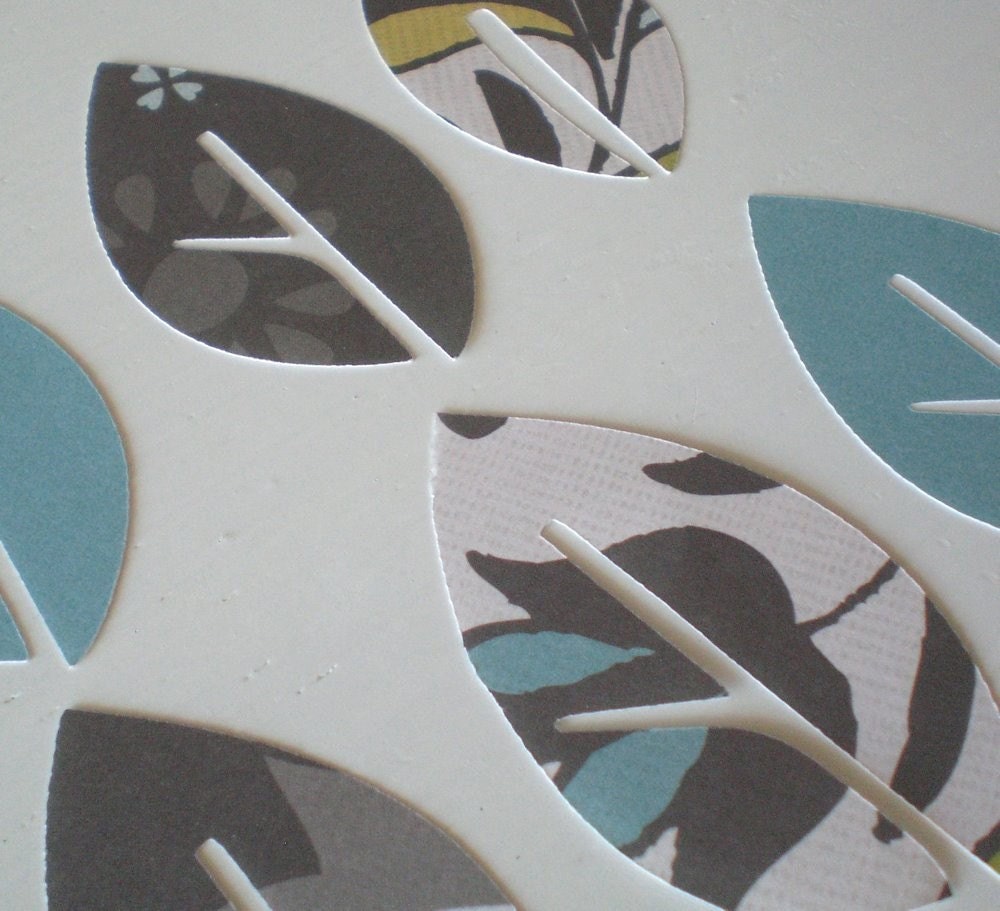 Paper Leaves- Wood Haven Green, Grey and Turquoise