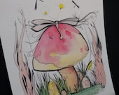 mushroom flies Print of Original watercolor painting
