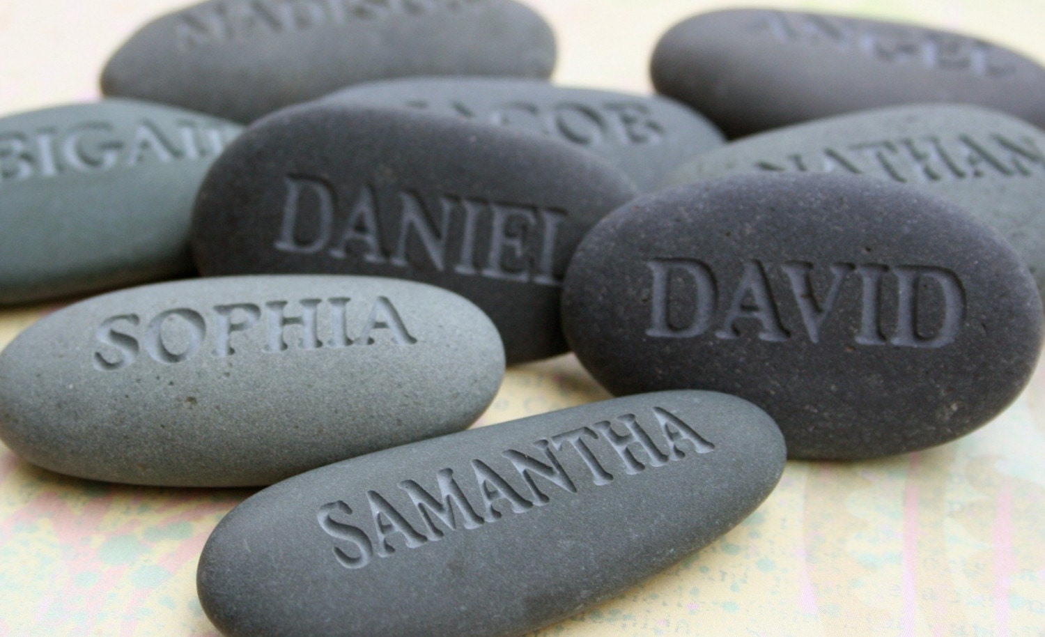 Name Rocks - custom engraved gray stones - set of 4