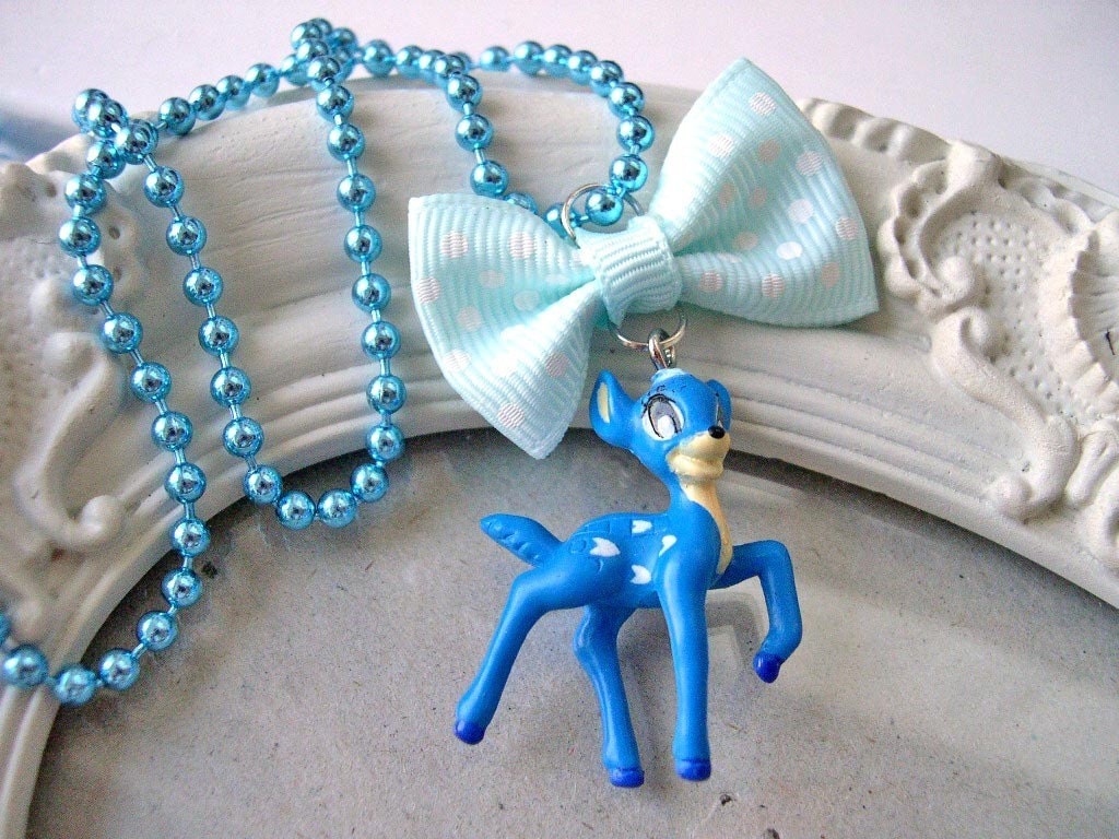 Blue Deer and Bow Kawaii Necklace