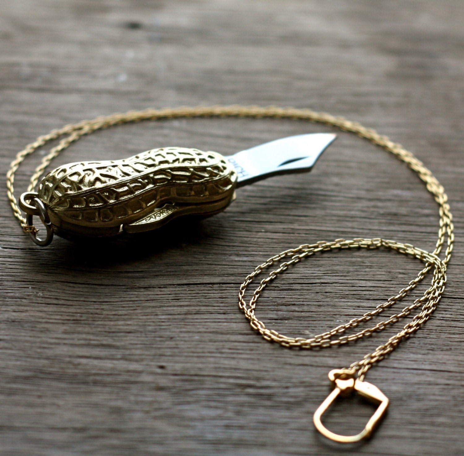 Golden Peanut Goober Folding Pocket Knife Necklace