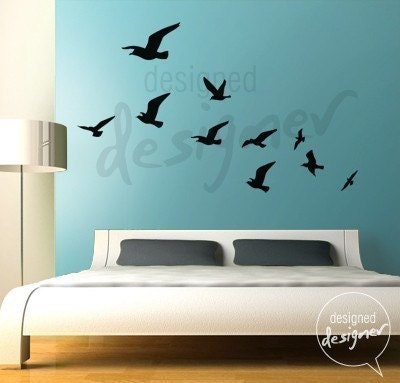 Removable Vinyl wall sticker decal Art - Flock of Flying Birds - dd1011