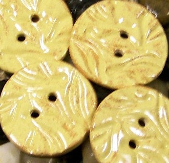 Leaves in Maize Twill - Set of 4 Handmade Ceramic Buttons