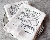 love of cooking - pots and pans diagram dish towels - set of two, blue or black ink