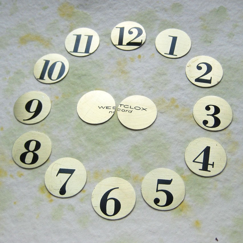 Metal Discs Recycled from Salvaged Scrap - Clock Face Numbers