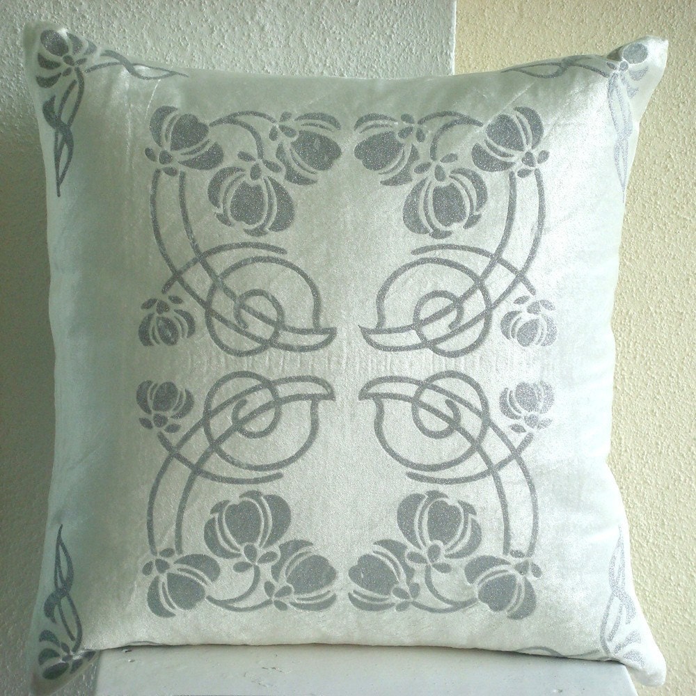 Floating Lotus - Throw Pillow Covers - 16x16 Inches Velvet Pillow Cover with Silver Glitter Design