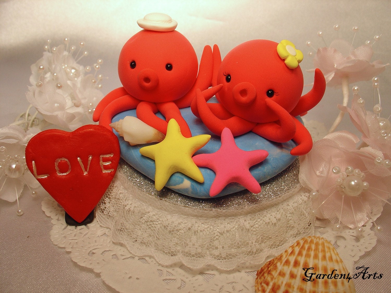 love octopus couple with ocean base   (custom order)