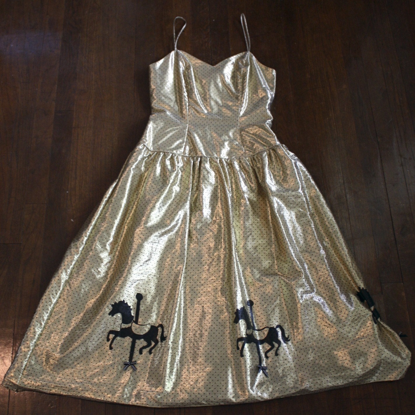 Gold lame dress with hand painted carousel horses