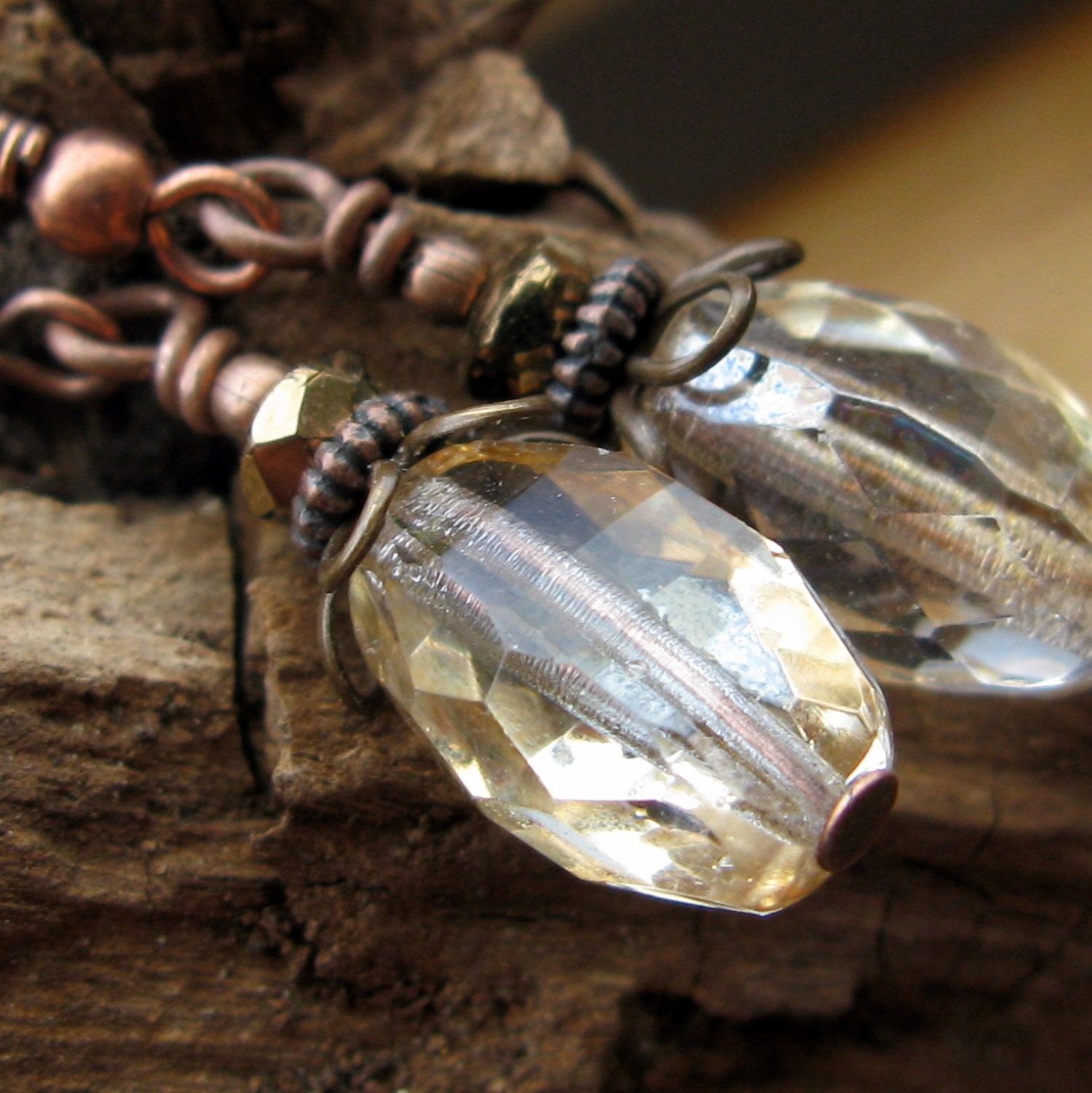 Honey - sparkling antiqued copper and brass earrings by South Wind Design