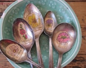 3 Custom Silver Spoon Flower Garden Markers