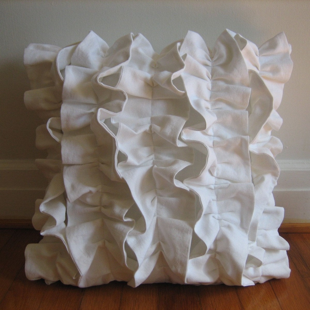 Five Ruffles Pillow Cover in White