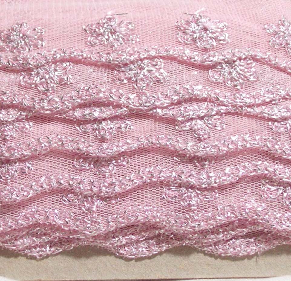 8 yards of unusual pink net lace with metallic threads