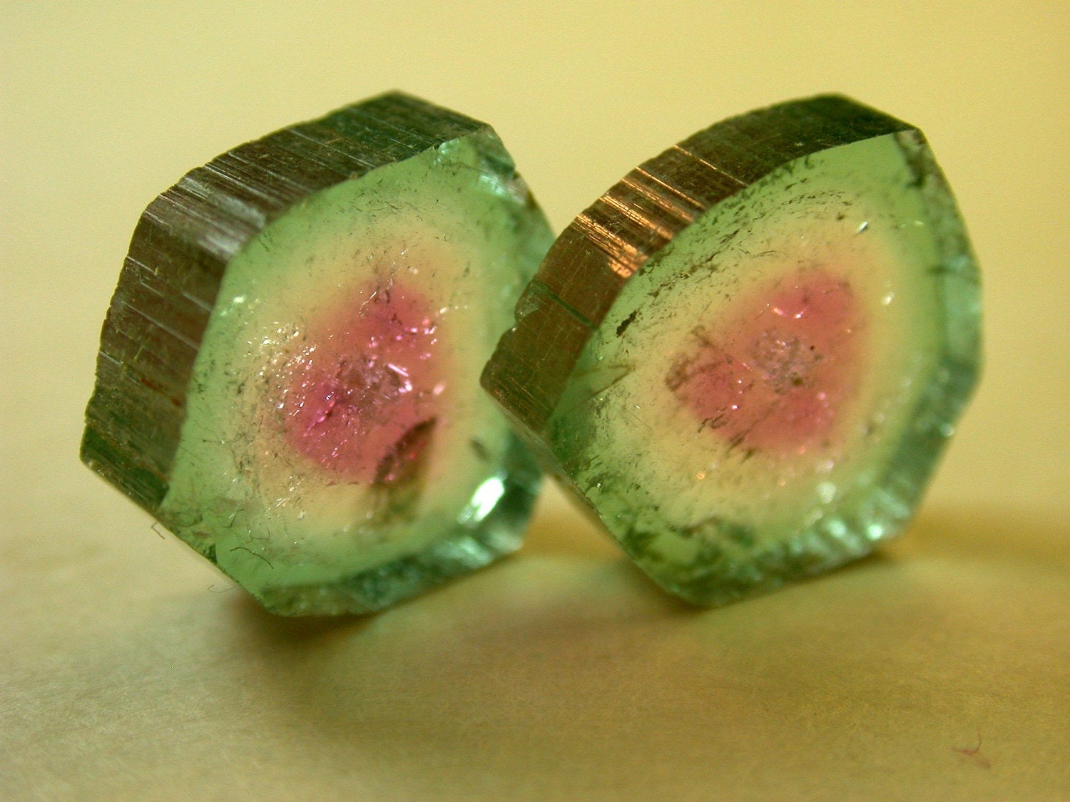 VINTAGE Watermelon Tourmaline Crystal Slices Pair 9.80 cts FG84