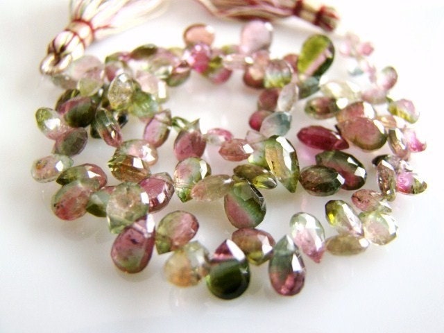1/2 STRAND----Watermelon Tourmaline Transparent, Faceted Pear Briolettes---REDUCED FROM 42.99