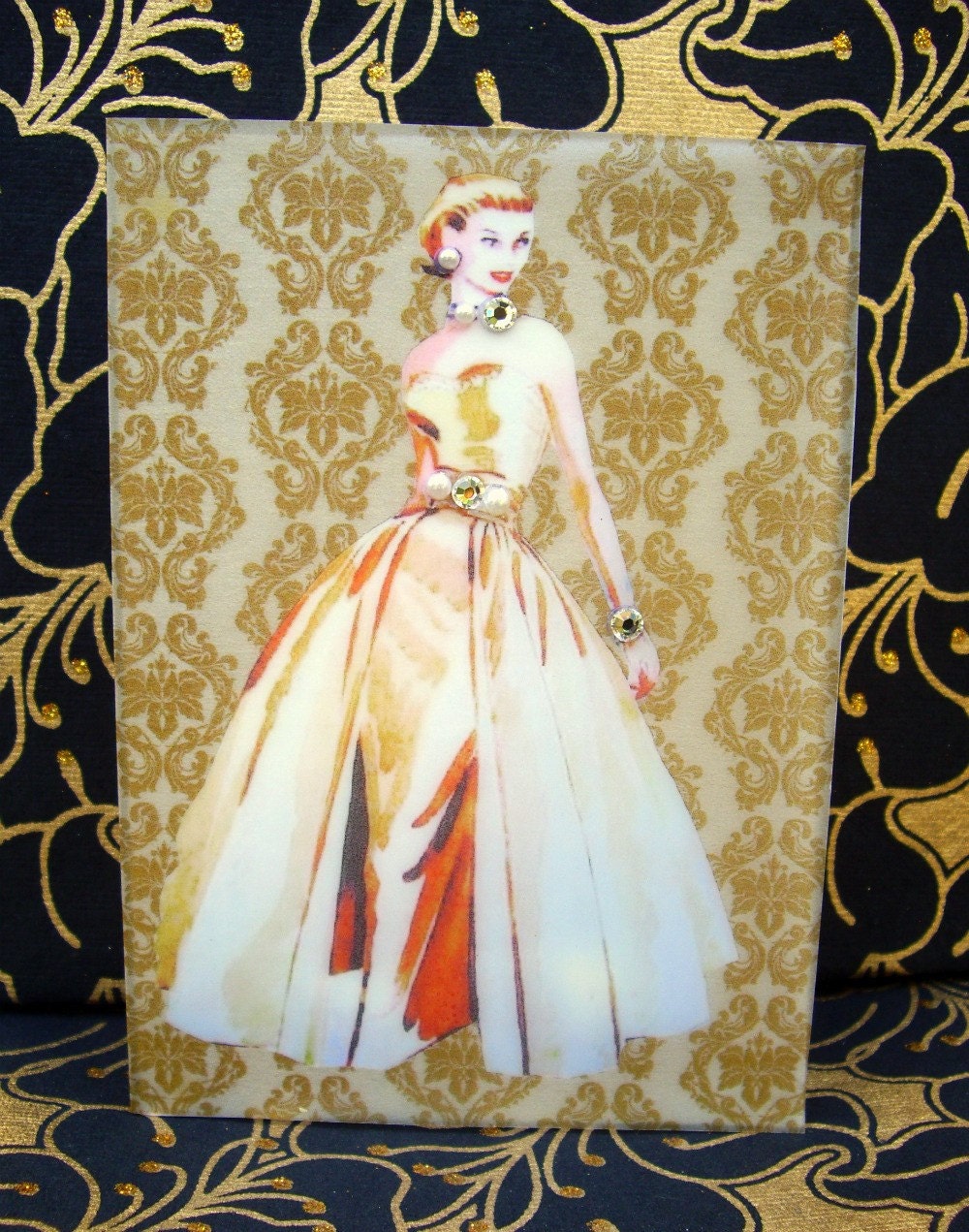 Grace Card / Vintage Printed Collection / 50s Glamour Girl / Handmade Greeting Card