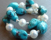 Sunrise on the Lake Turquoise and Pearl Sterling Silver Bracelet