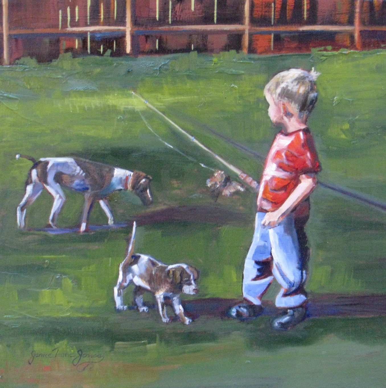 Training the pup to hunt  Original oil  12 x 12 50 PERCENT OFF 
HOLIDAY SALE
