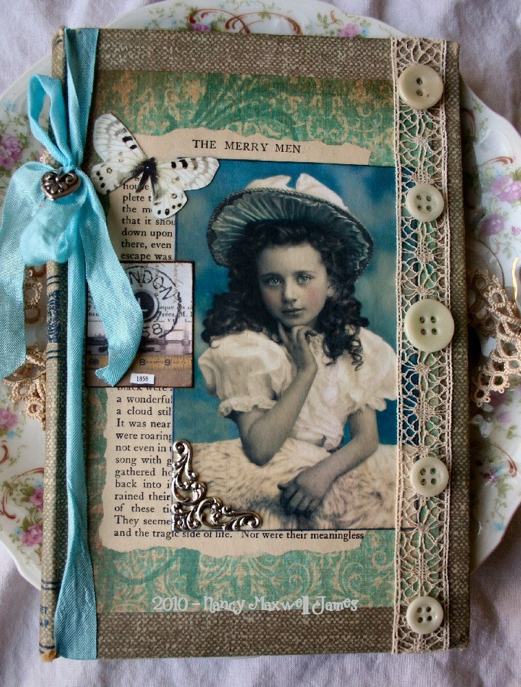 Little Miss Blue Skies Altered Collage Book Cover OOAK