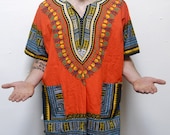 vibrant TANGERINE south african print mens DASHIKI pocket shirt