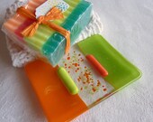 Spring Green and Orange Glass Soap Dish