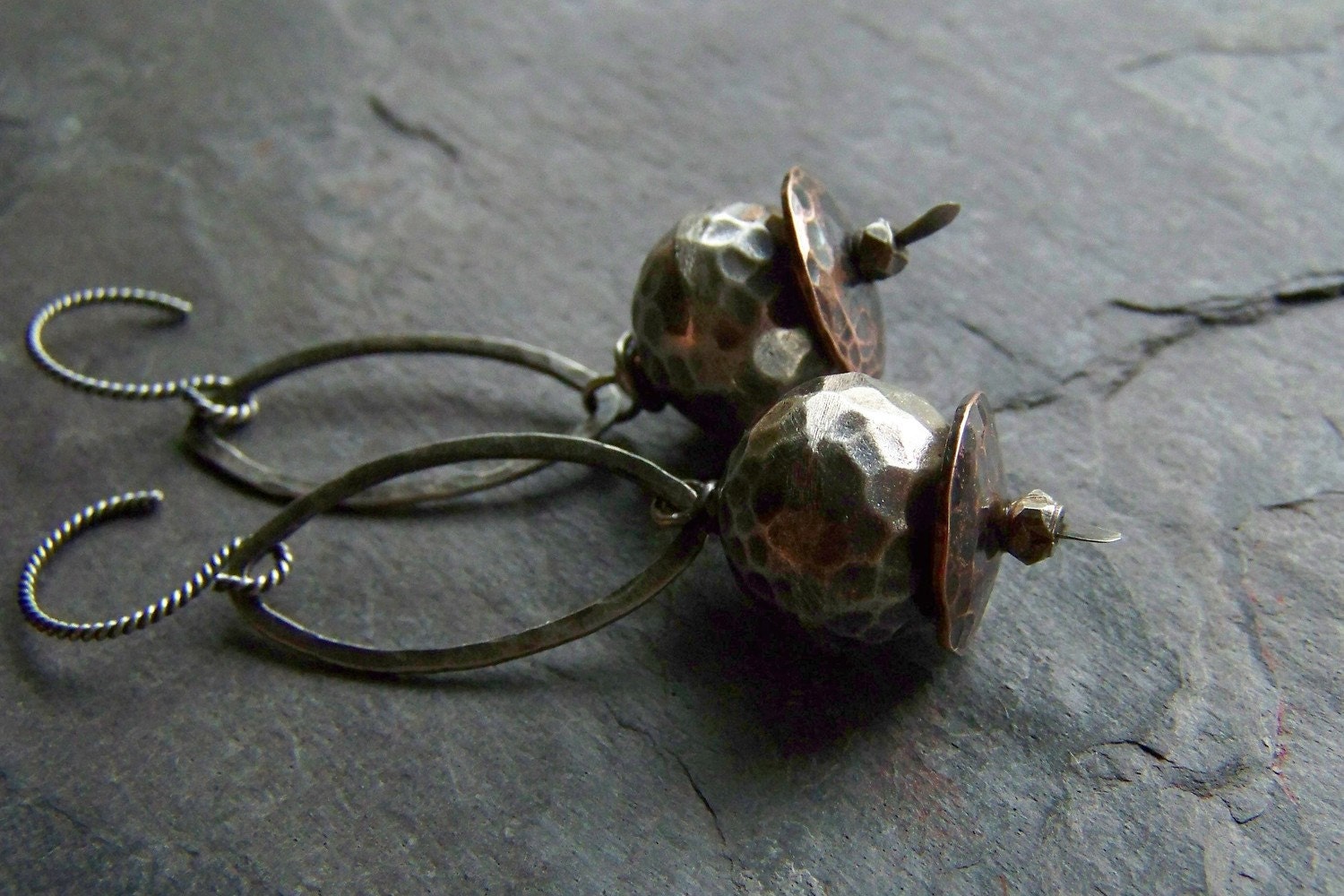 Sterling Silver And Copper Earrings-Three Artists