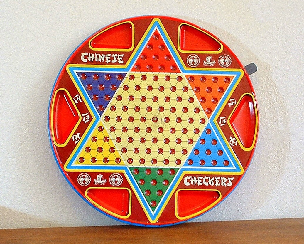 Vintage Chinese and Regular Checker Metal Game Board