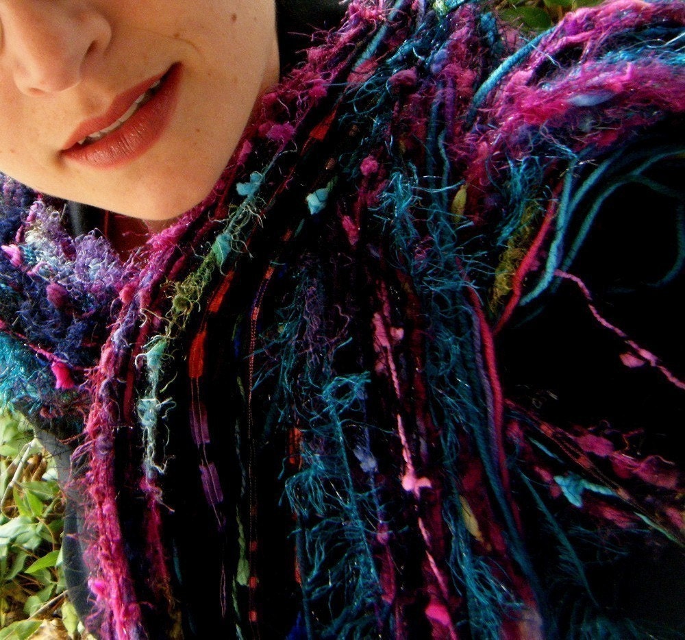 Everything Goes with Black Scarf, Fringe O Rama with 90 Strands in Black, Purple, Turquoise, Teal, Pink, Magenta and More