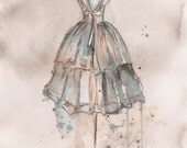 Print - Watercolor and Charcoal Painting - Strapless Champagne Dress - 10x13