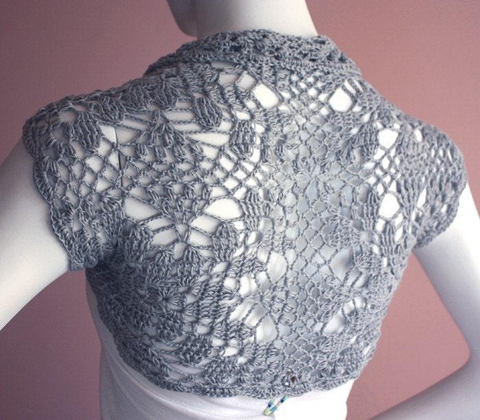 Silk Bamboo Shrug hand knit /crochet bolero grey gray Wedding bridal party accessory -Size M- made-to-order custom 12 colors