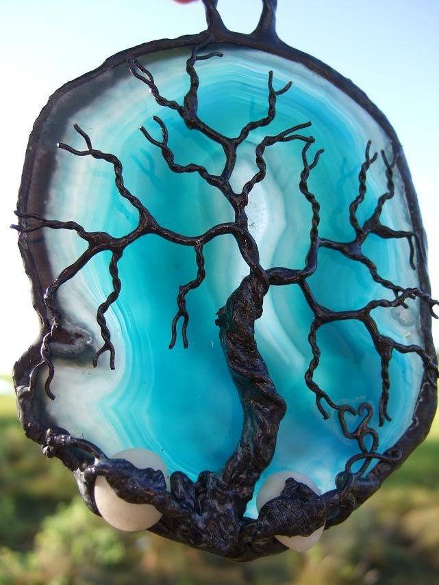 FORGOTTEN MOON STONES Blue Brazillian Agate TREE OF LIFE