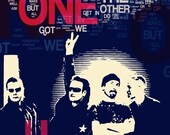 U2 Music Poster fine art print ONE -  U2. dark blue lyric typography  - rock band wall decor by Kostas Tsipos Handmade Wall Decor