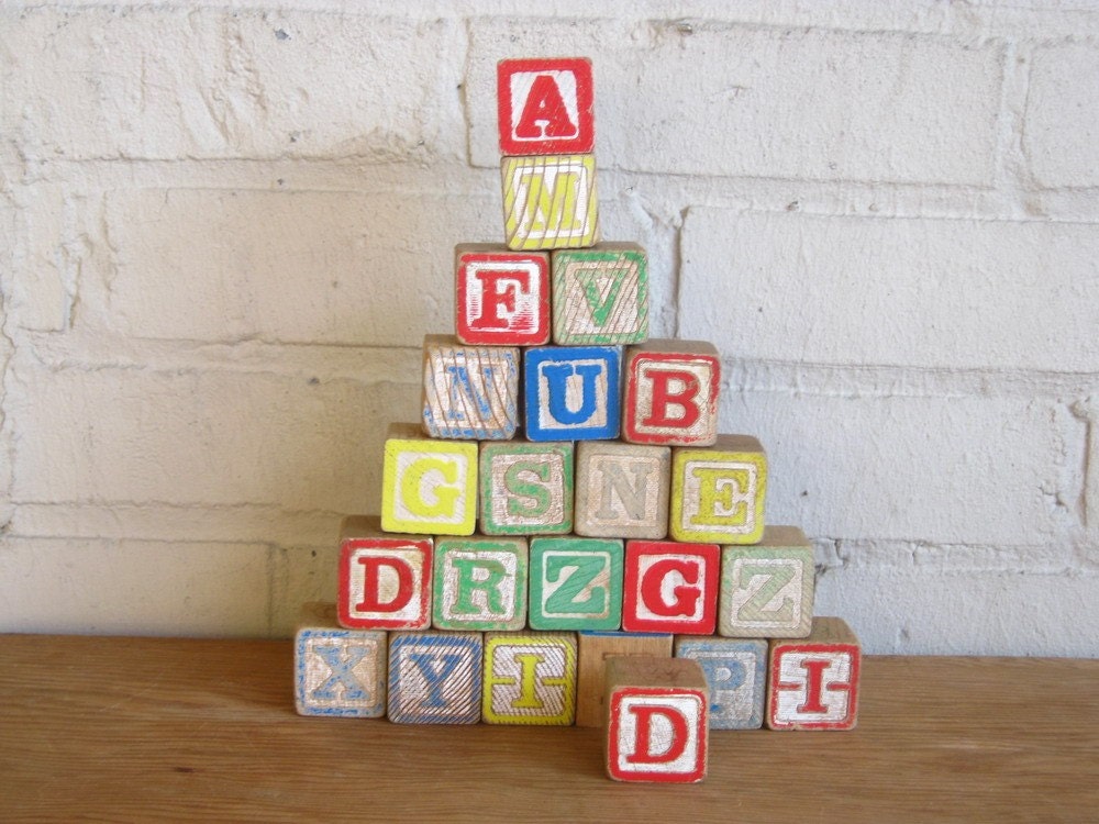 BLACK FRIDAY CYBER MONDAY SALE Vintage Antique Lot of Wooden Childrens Toy Alphabet Letters Blocks