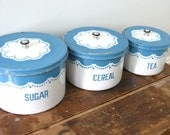 20's - Teal enamelware kitchen canister Made in Canada