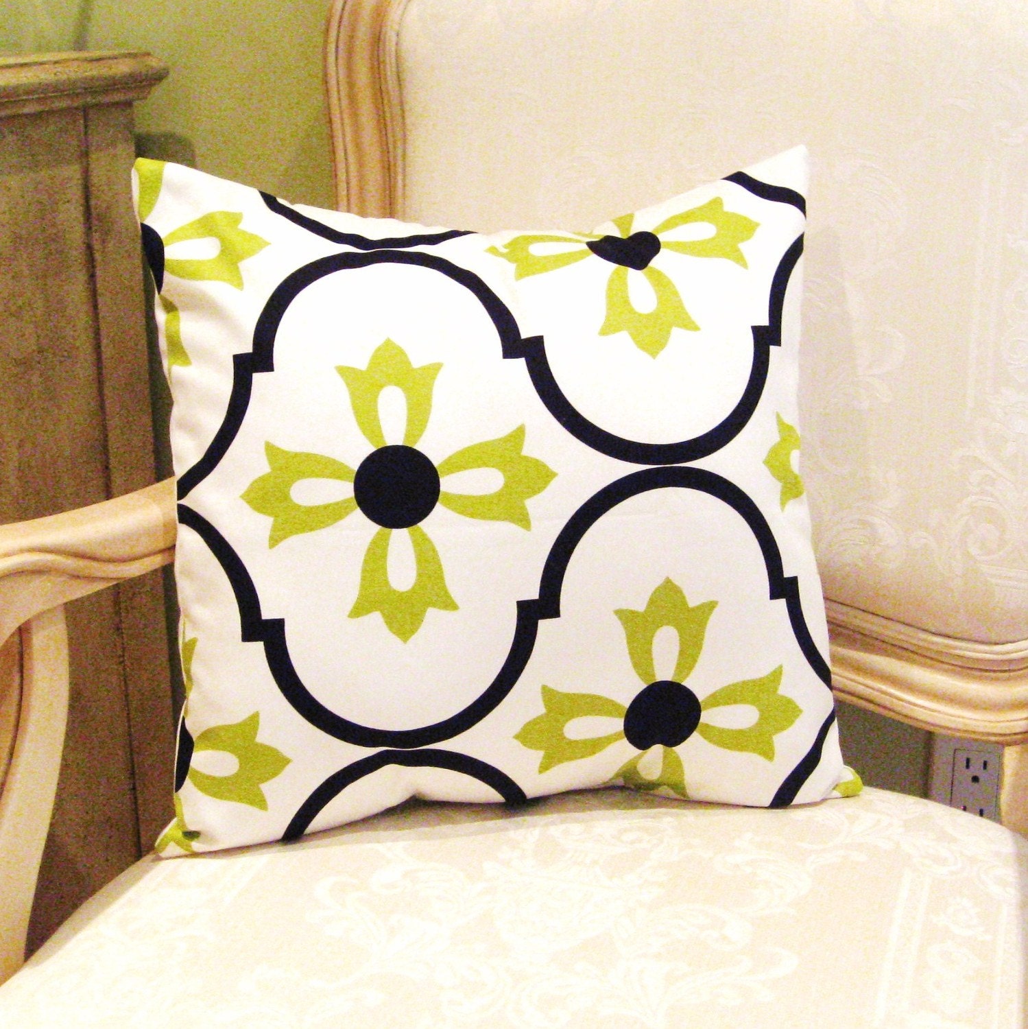 16x16 inch Handmade Pillow Cushion Cover Case in Designer Vicki Payne, Logan, Blossom in Lime by LMcreation on Etsy