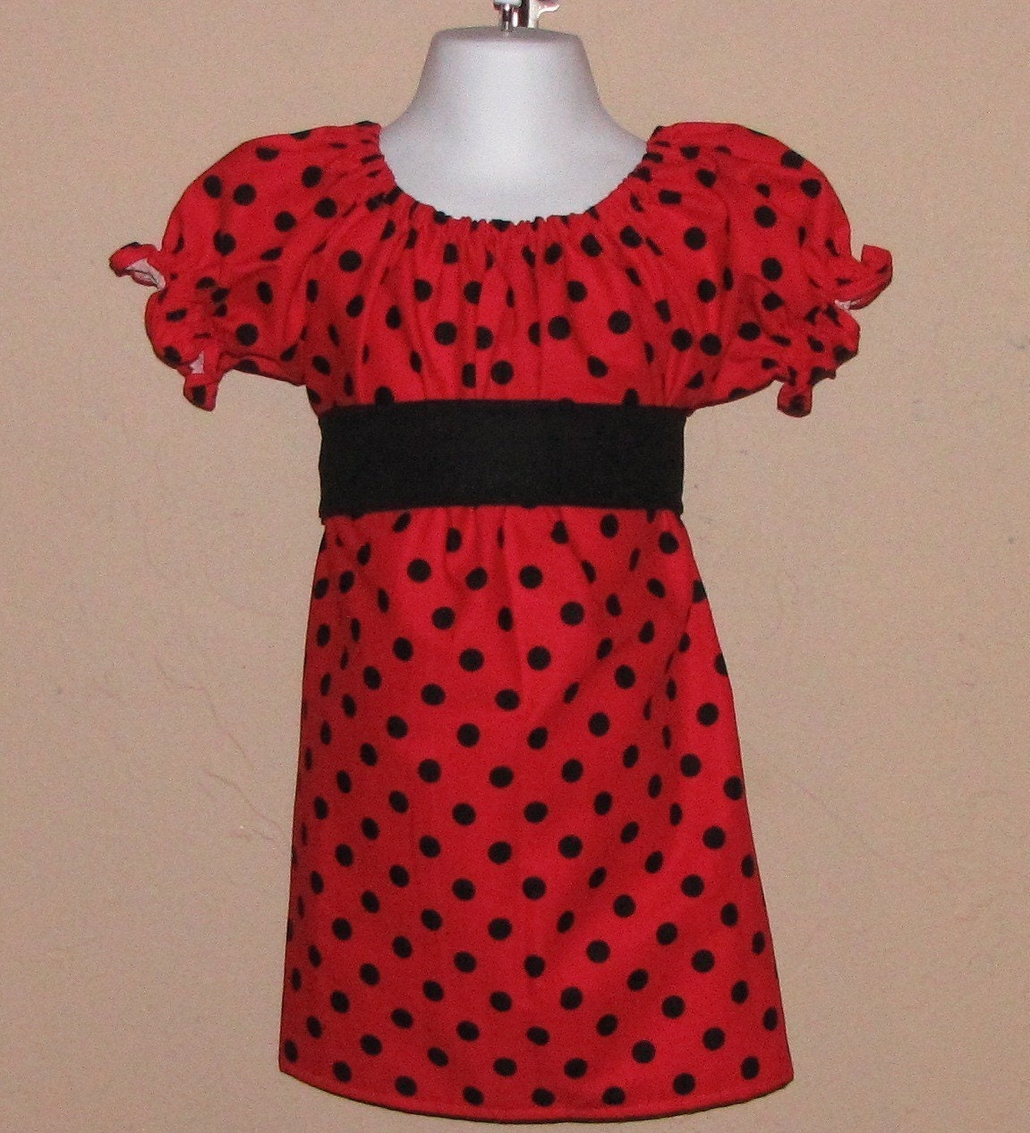 Lady Bug Peasant Dress with Sash 3 6 12 18 month mo 2T 3T 4T 5T 6 7 ..... By Girlie Bows